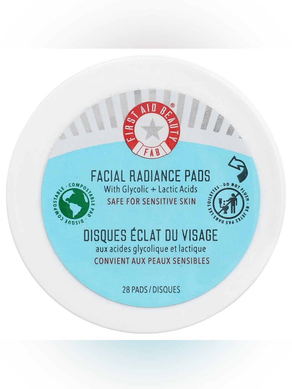 First Aid Beauty NEW Facial Radiance Pads With Glycolic + Lactic Acids, 28 Pads